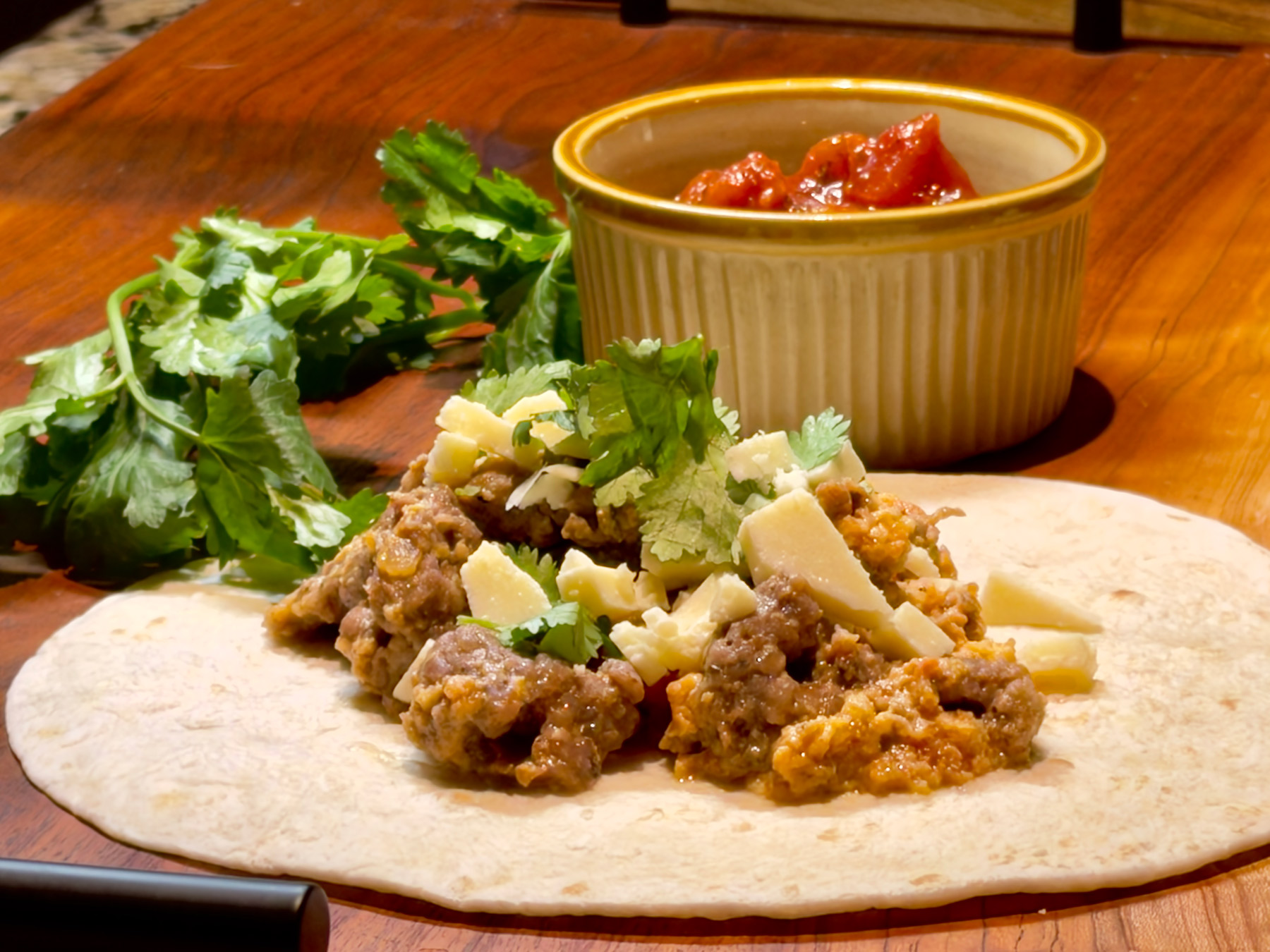 Sausage, Salsa and Cotija Breakfast Burrito